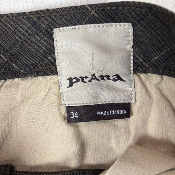PrAna Mens Breathe Straight Fit Pants Size 34x30 Side Pocket Plaid Brown - Picture 2 of 12
